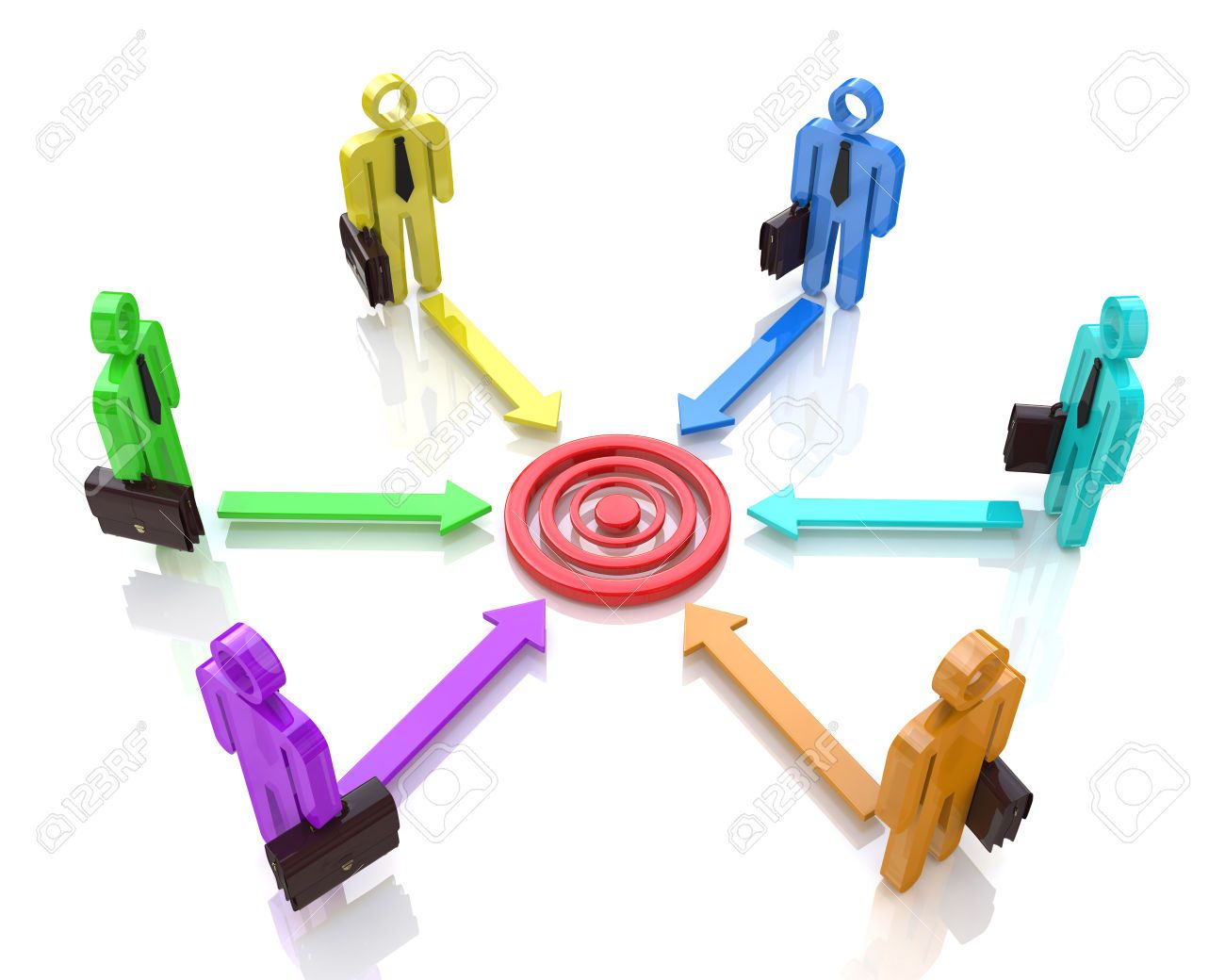 A group of competitors in a circle aiming for the same goal in the design of information related to the business motivation
